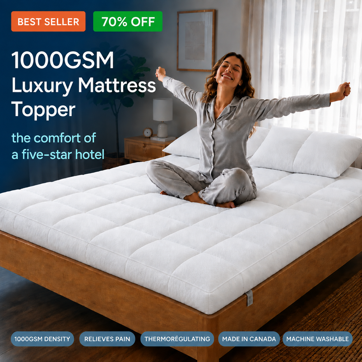 Cocoon™ 1000GSM Quilted Luxury Mattress Topper